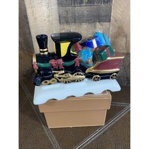 Claire Burke Ceramic Incense Burner Christmas Train W/ Presents 5 1/2" Vtg 1999